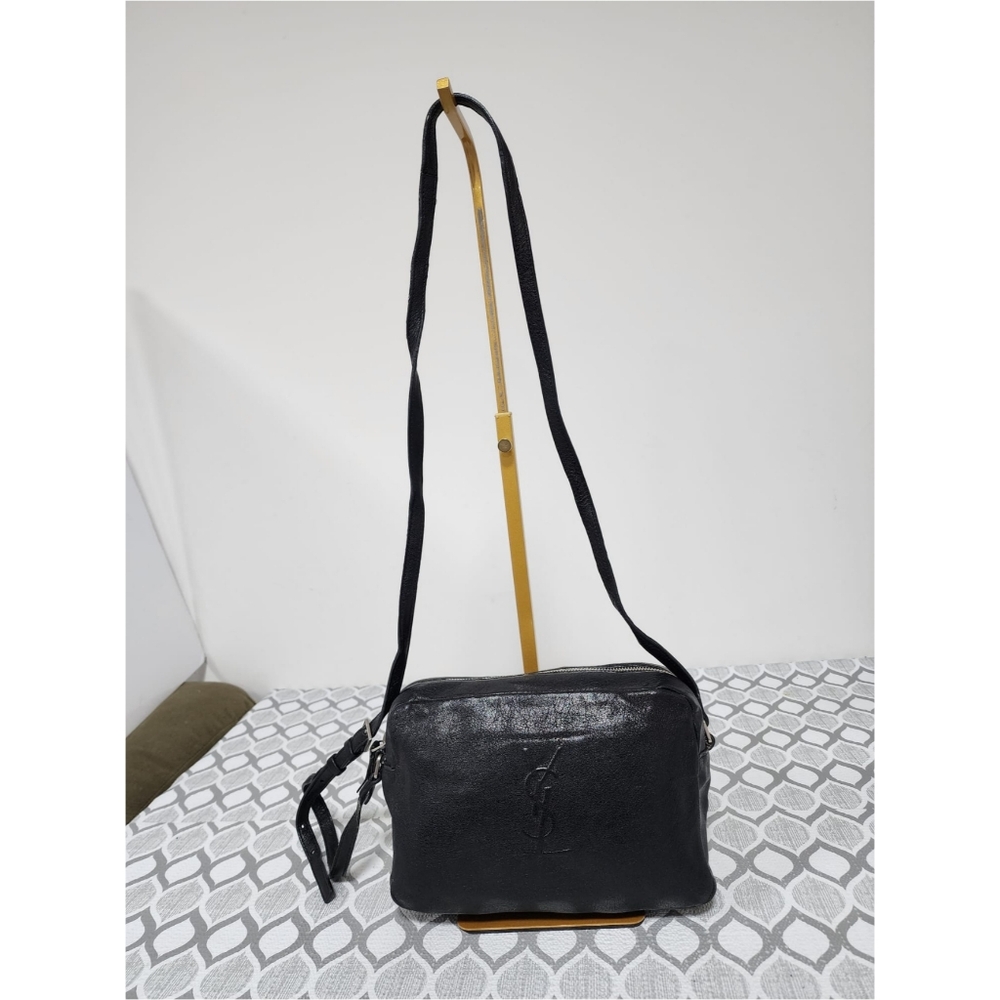 Saint Laurent Lambskin Monogram Small Lou Camera Bag Black